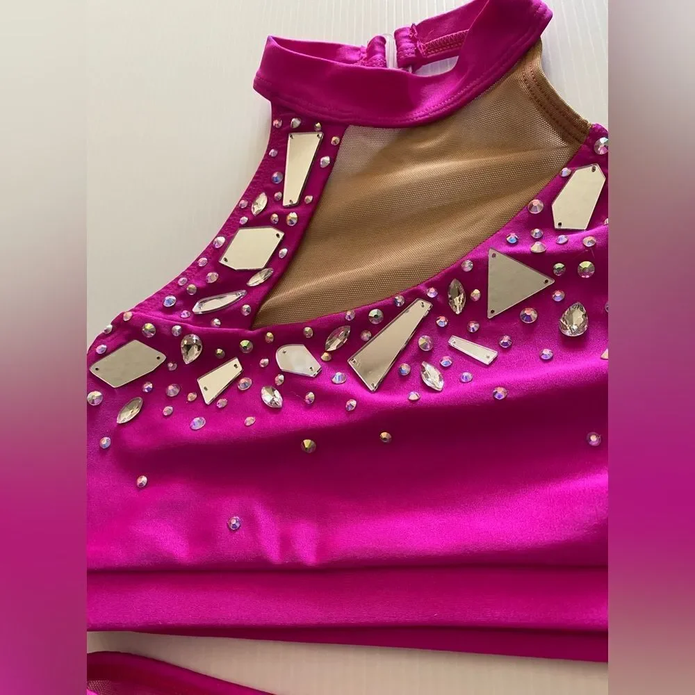AA dance design costume solo custom hot pink Malfi Blossom 2 piece illusion SA